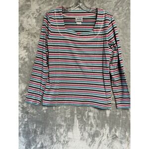 Nikki Womens Multi-Color Striped Long Sleeve Notched Neck Top Medium 46U9